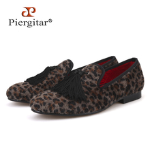 Piergitar 2018 new Leopard style large tassel men's loafers party and wedding men casual shoes plus size male smoking slippers 2024 - buy cheap