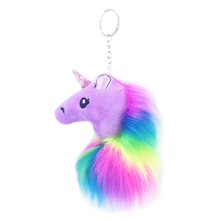 LLavero de unicornio de peluche para niña, accesorio de joyería de colores, Bola de Pelo, colgante de pelo artificial, bolsa de mujer, llave de coche, regalo 2024 - compra barato