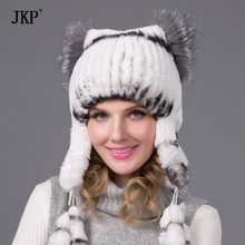 women warm winter fur hat natural rex rabbit fur hat cute fox fur ear capTHY-35 2024 - buy cheap