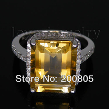 LOVERJEWELRY New Elegant Vintage Emerald Cut 10x12mm 14Kt White Gold Diamond Citrine Ring R0014 2024 - buy cheap