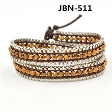 fashion designed crystal beaded bracelet Leather Braided Bracelet  stainless steel  botton warp chain bracelets bangles JBN-511 2024 - buy cheap