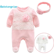 Princess Newborn Baby Girl Clothes Lace Flowers Jumpsuit & Headband 2 Piece Girls Clothing Set Infant Body Suit for 2019 Spring 2024 - buy cheap