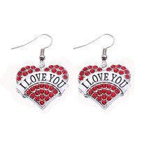 Romantic Style Women Earrings Heart Shape Design I LOVE YOU Written With Beautiful Crystals Zinc Alloy Dropshipping 2024 - buy cheap