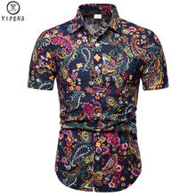 2019 Summer new fashion flower printed Short sleeve shirts men camisa male slim Hawaiian shirts vintage Linen Casual Men Shirt 2024 - buy cheap