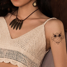 Pegatinas de tatuajes de dibujos animados para mujer y niño, tatuajes personalizados con forma de búho pequeño, pluma, Ángel, brazo, arte corporal temporal, tatuajes negros 2024 - compra barato