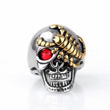 New Men's Red CZ eyes Gold Scorpion Silver color Skull Stainless Steel Biker Ring Size 7-15 2024 - buy cheap