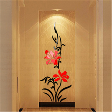 wholesale 2016 new Creative orchids 3d stereo acrylic crystal wall sticker living room entrance hallway home decorative stickers 2024 - buy cheap
