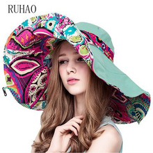 RUHAO Summer Women's Sun Hat Fashion Print Beach Hat Foldable Casual Sun Visor wide brim floppy hat 2024 - buy cheap