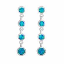 4 Pieces Round Circles Blue Opal 925 Sterling Silver Women Stud Earrings Brincos Long Jewelry 2024 - buy cheap