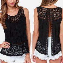 New Fashion Summer Women Hollow Out Crochet Lace Tops Casual Sleeveless Tee Shirt Beach Loose Top Femme Plus Size 2024 - buy cheap
