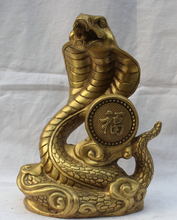 Chinese Brass Folk Fengshui Fu Rich Wealth Zodiac Year Eye Snake Statue-home decoration 2024 - buy cheap