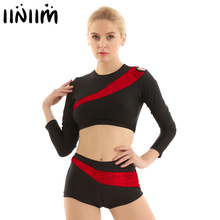 Iiniim-trajes de equipo de baile para mujer, lentejuelas brillantes, ropa de baile, Top corto de gimnasia de bailarina para adulto, pantalones cortos ajustados 2024 - compra barato