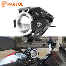 Partol 125W U7 Motorcycle LED Headlight Laser Driving Fog Spotlight Angel Eyes High-Low Strobe Lamp Flash Headlight Red Blue 2024 - buy cheap