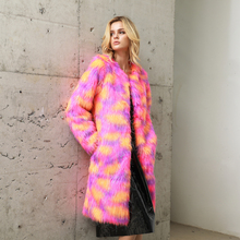 Women Faux Fur Jacket Multicolor Sparkling Long Sleeve Fourrure Femme Fluffy Hairy Warm Fake Fur Coat Winter Slim Outerwear 2024 - buy cheap