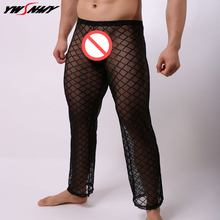 New Sexy Transparent Pants Breathable Diamond shaped Mesh Pajamas Trousers Sleepwear Pants Stage Performance Sleep Bottoms 2024 - buy cheap