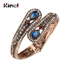 Kinel Charm Cuff Bangle Vintage Jewelry Wholesale Mosaic Crystal Antique Gold Unique Blue Love Bracelet For Women Party Gift 2024 - buy cheap
