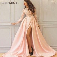 Superkimjo-vestido de formatura manga longa, 2020, renda rosa, elegante, cetim, formatura 2024 - compre barato