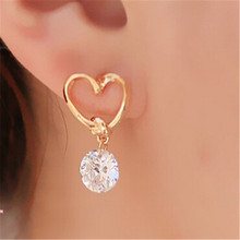 Pendientes con diseño de corazón para mujer, aretes de oro y cristales de imitación, Piercing para las orejas, el mejor regalo de boda 2024 - compra barato