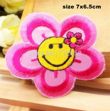 new arrival 10 pcs pink smiling flower Embroidered patches iron on cartoon Motif Applique embroidery accessory 2024 - buy cheap