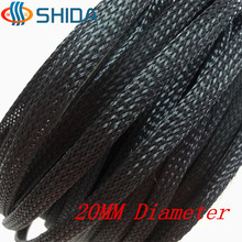 High Voltage Insulation Sleeving 10m Black 20mm Diameter Wire Protecting Encryption PET Nylon Braided Cable Sleeve 2024 - buy cheap