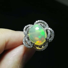 Romantic Fashion Rings For Women Unique Flower Shape Natural Opal Stone 925 Sterling Silver Wedding Rings Size 7 2024 - buy cheap