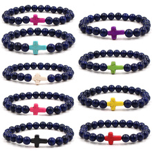 8mm beads Natural Stone bracelets for women Elasticity Yoga Cross Charms Bracelet Men jewelry pulseiras Valentine's Day Gift 2024 - buy cheap