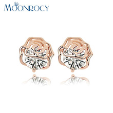 MOONROCY Free Shipping Fashion Rose Gold Color Flower CZ Crystal Earrings Women's Stud Earrings for Women new gift 2024 - buy cheap
