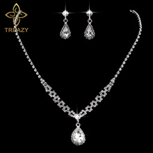 TREAZY Romantic Teardrop Crystal Bridal Jewelry Set For Women Sparkling Rhinestone Necklace Earrings Set Elegant Wedding Jewelry 2024 - buy cheap