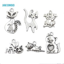 JAKONGO Mixed Tibetan Silver Plated Cat Charms Pendants for Jewelry Making DIY Handmade Craft 6styles 18pcs/lot 2024 - buy cheap