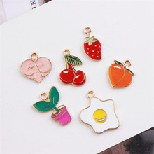 Wholesale 50PCs Gold Tone Plated Oil Drop Charms Enamel Love Heart Fruit Cherry Strawberry Peach Plant Egg Pendant Charm Pendant 2024 - buy cheap