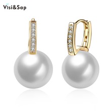 Visisap Imitation Pearls Earring Champagne Color Hoop Earrings For Women Shell-Pearl Earings Brincos Fashion Jewelry VKZCE104 2024 - buy cheap