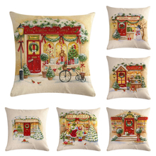 Lençóis de Algodão Capa de Almofada A Pequena Loja de Presentes do natal do Gato Caso Sofá Throw Pillow Covers Home Decor Moda Travesseiro cobrir 2024 - compre barato