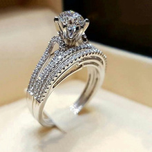 Boho Female Crystal White Round Ring Set Brand Luxury Promise Engagement Ring Vintage Bridal Wedding Rings for Women 2024 - buy cheap