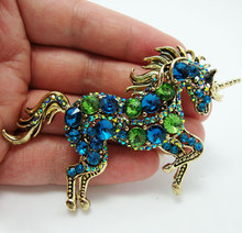 TTjewelry New Fashion Elegant  Unicorn Horse Animal Blue Crystal Rhinestone Brooch Pin Pendant 2024 - buy cheap