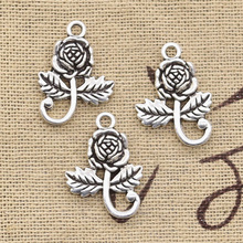 15pcs Charms Rose Flower Leaf 21x15mm Antique Silver Color Pendants DIY Necklace Crafts Making Findings Handmade Tibetan Jewelry 2024 - buy cheap