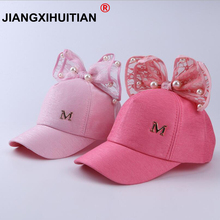 Luxury Big Bow Fashion Summer Kids Black White Pink Lace Floral ear Baseball Caps With Pearl Children Sun Hats Princess Mesh cap 2024 - compre barato