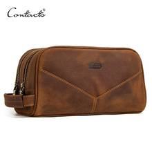 CONTACT'S genuine leather cosmetic bag for men vintage crazy horse leather man make up bags small travel bags male toiletry bag 2024 - buy cheap