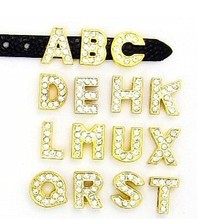 8MM Gold Color Rhinestones Slide Letter 20PCS/lot " N--Z Can Choose Each Letter " Fit For DIY Charm Keychains & Accessories 2024 - buy cheap