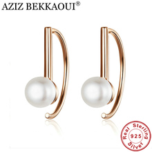 AZIZ BEKKAOUI  925 Sterling Silver Pearl Earrings for Women Rose Gold Color Big Circle Stud Earrings Shell Pearl Earrings Gift 2024 - buy cheap