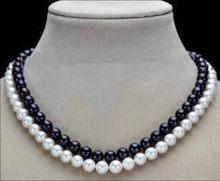 wholesale 2 Row 7-8mm Black & White Freshwater Pearl Necklace 17-18" 2024 - buy cheap