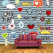 Fashion element mural, Cute cartoon graffiti wallpaper,living room sofa tv wall children bedroom papel DE parede 2024 - buy cheap