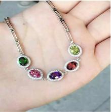 Chain bracelet Free shipping Natural and real tourmaline 925 sterling silver Fine jewelry gems 4*6mm 6pcs 2024 - buy cheap