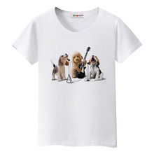 Футболка BGtomato с милой собакой, играющей музыку, забавная женская футболка в новом стиле, футболка с собакой, Лидер продаж, удобные повседневные топы, футболки 2024 - купить недорого