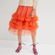 Fashion Zipper Style Party Skirt Custom Made Orange Tiered Layered Ruffles Tulle Skirt Soft Puffy Knee Length Tutu Skirts Women 2024 - buy cheap