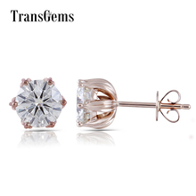 Серьги-гвоздики с муассантом Transgems, 14 K, розовое золото, 2CTW, 6,5 мм, цвет GH, серьги-гвоздики с муассантом, женские серьги с отжимом, подарок для ювелирных изделий, в форме цветка лотоса 2024 - купить недорого