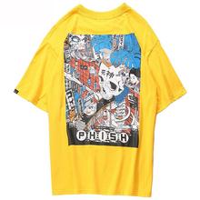 Camiseta masculina de desenho animado, linha de montagem de caveira, hip hop, streetwear, de grandes dimensões, 2019, verão 2024 - compre barato