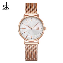 Shengke-Relojes de pulsera de lujo para Mujer, pulsera de malla de acero inoxidable, de cuarzo, SK 2024 - compra barato