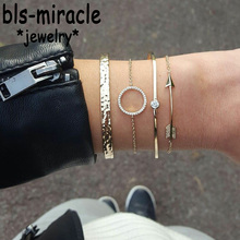 Set de brazaletes bls-miracle Romantic Round Clip Arrow para mujer, cristal dorado, bonito abalorio, pulseras multicapa, joyería, regalos para niñas 2024 - compra barato