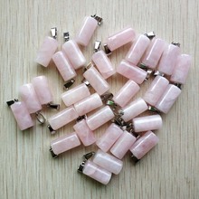 Wholesale 50pcs/lot fashion good quality natural stone pink cylinder pendants charms for jewelry making  free shipping 2024 - buy cheap