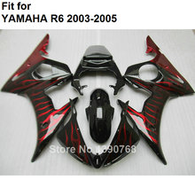 Обтекатели для корпуса мотоцикла Yamaha YZF R6, 2003, 2004, 2005, с красным пламенем, черные, YZFR6 03 04 05 BC20 2024 - купить недорого